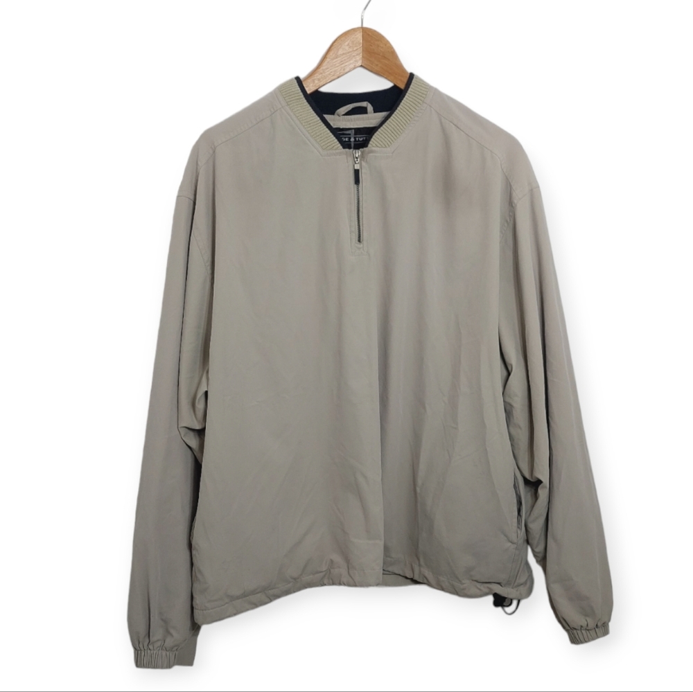 Page & Tuttle Men's Pullover Jacket Size Large V Neck Quarter Zip Beige